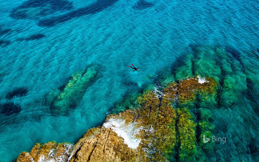 A snorkeller in the Mediterranean Sea at Cabo de Gata-Níjar Natural Park in Spain