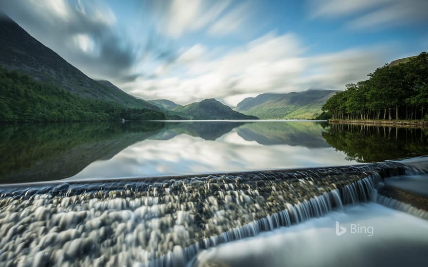 Reflections on Crummock Water in the Lake District, Cumbria, England