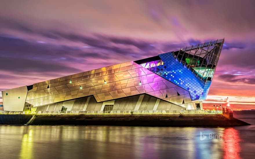 Sunrise over The Deep aquarium in Hull, England