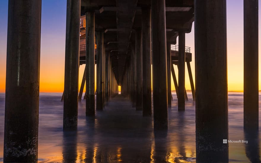 Huntington Beach Pier, California, at sunset