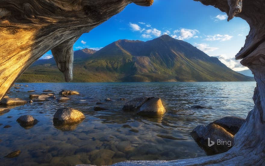 King’s Throne Mountain rises above Kathleen Lake in Kluane National Park, Yukon, Canada