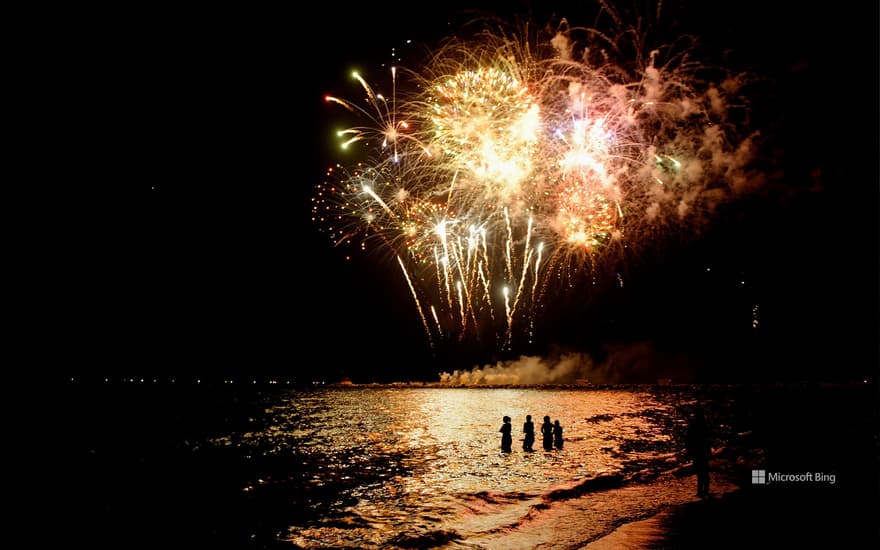 People bathing in the Mediterranean sea on San Juan's day, Malaga, Andalusia, Spain