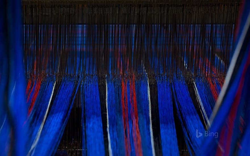 Tartan fabric on a loom in Edinburgh, Scotland